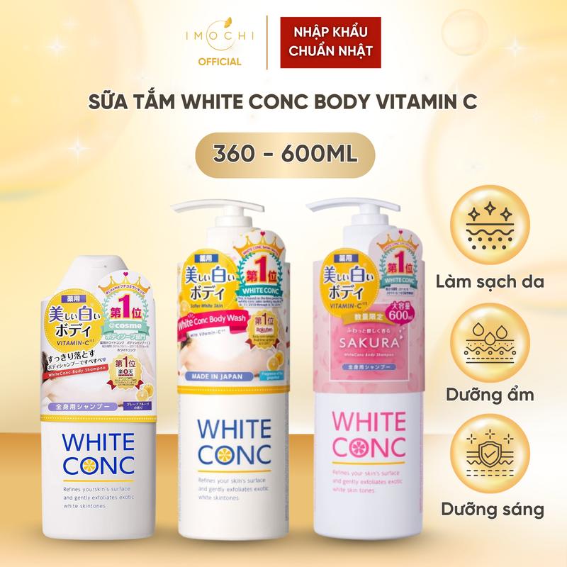 Sữa Tắm White ConC Body Vitamin C Nhật Bản Hỗ Trợ Làm Sạch Dưỡng Ẩm Dưỡng Sáng Da Cơ Thể Xỉn Màu Thâm Sạm 360ml 600ml