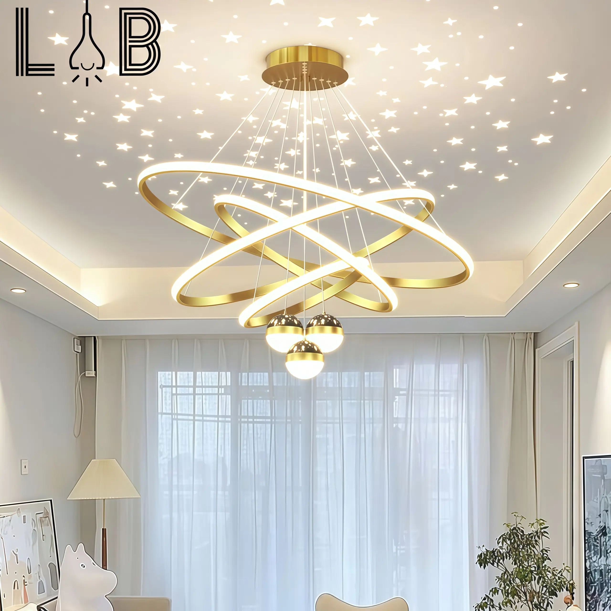 Kristal  Lampu Gantung Nordic  LED 3 Warna  Bulat Chandelier Dekoratif mewah Tidur Ruang Tamu Dan Ruang Makan