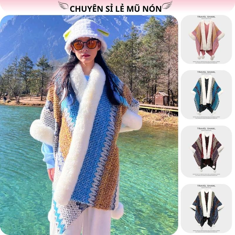  Khăn choàng thổ cẩm lông sang chảnh áo choàng thổ cẩm lông  phong cách Tây tạng Women Quàng Cổ Hoa Choàng Cổ Len Voan 