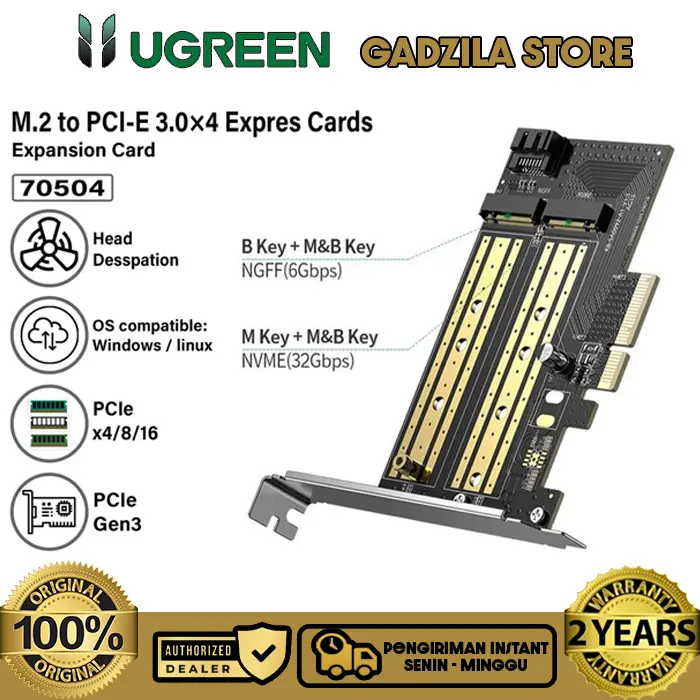 UGREEN Expansion Card M.2 Sata NVMe To PCI-E 3.0 X4 M-Key B-key High Data Transfer 32Gbps For Komputer Pc