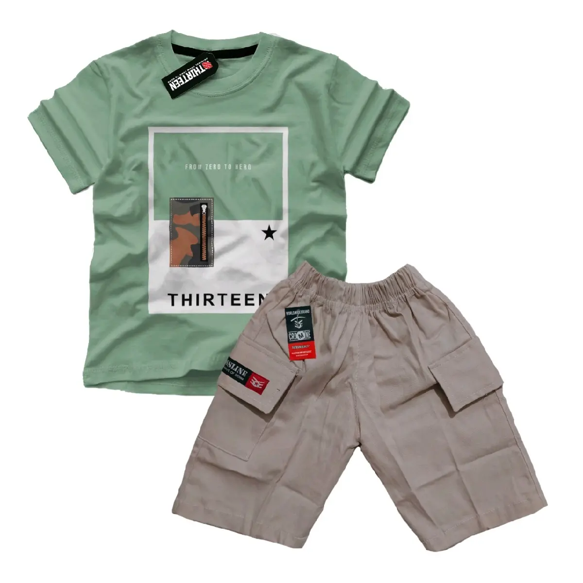 kaos setelan anak pocket terbaru katun dan celana twill