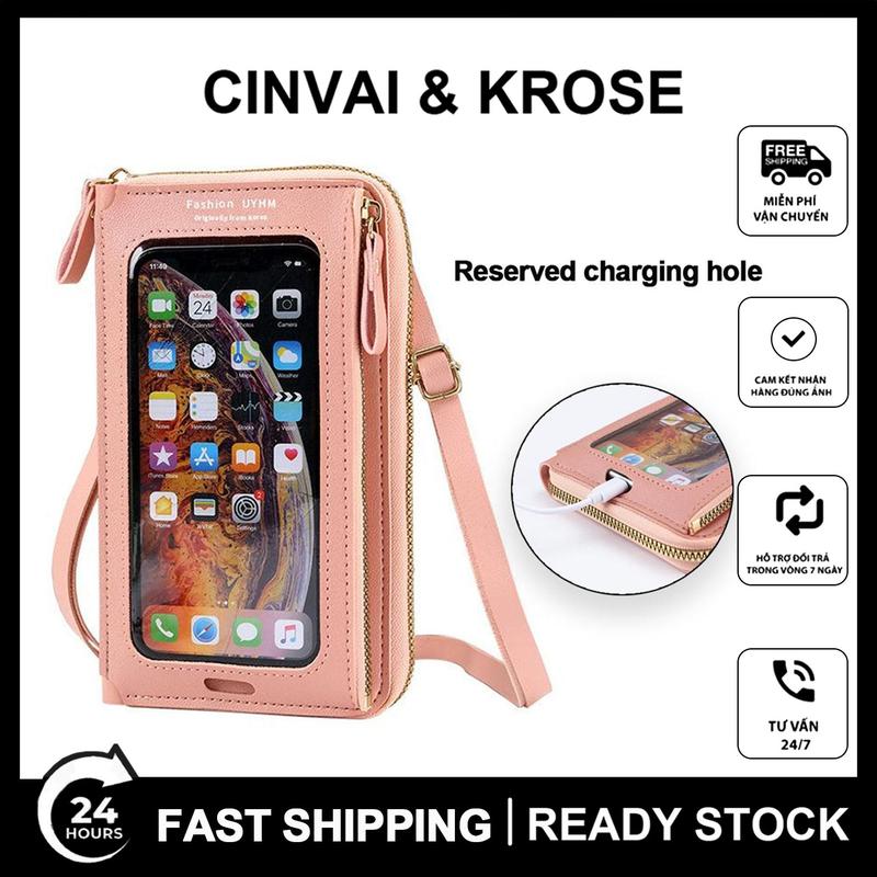 SHABILI Túi Đeo Chéo Nữ, Túi Đeo Vai, Túi Đựng Điện Thoại Di Động Màn Hình Cảm Ứng HD, Ví Nữ, Túi Có Khóa Kéo Đựng Tiền Lẻ, Dây Đeo Vai Có Thể Điều Chỉnh Đa Năng, Làm Bằng Da PU, C-K Bag