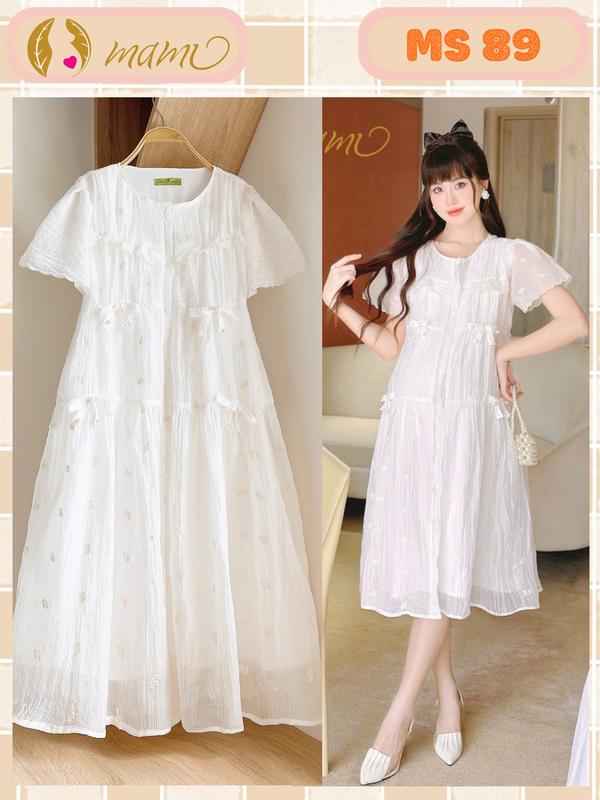   MAMI  DEAL TRI ÂN váy bầu đầm bầu đi tiệc đầm bầu váy bầu đi bàn váy bầu sang chảnh váy bàu màu kem trắng xinh xắn 