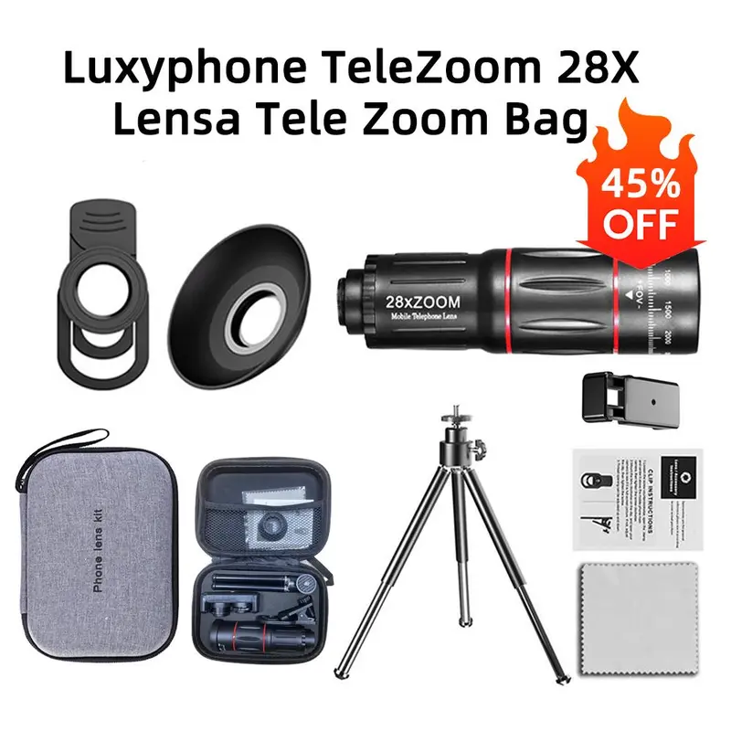 (In Stock)Luxyphone lensa apexel 28x zoom lensa kamera apexel 18x25 hp telezoom lensa tele zoom hp lensa hp lensa kamera pantai Ponsel Hitam 0