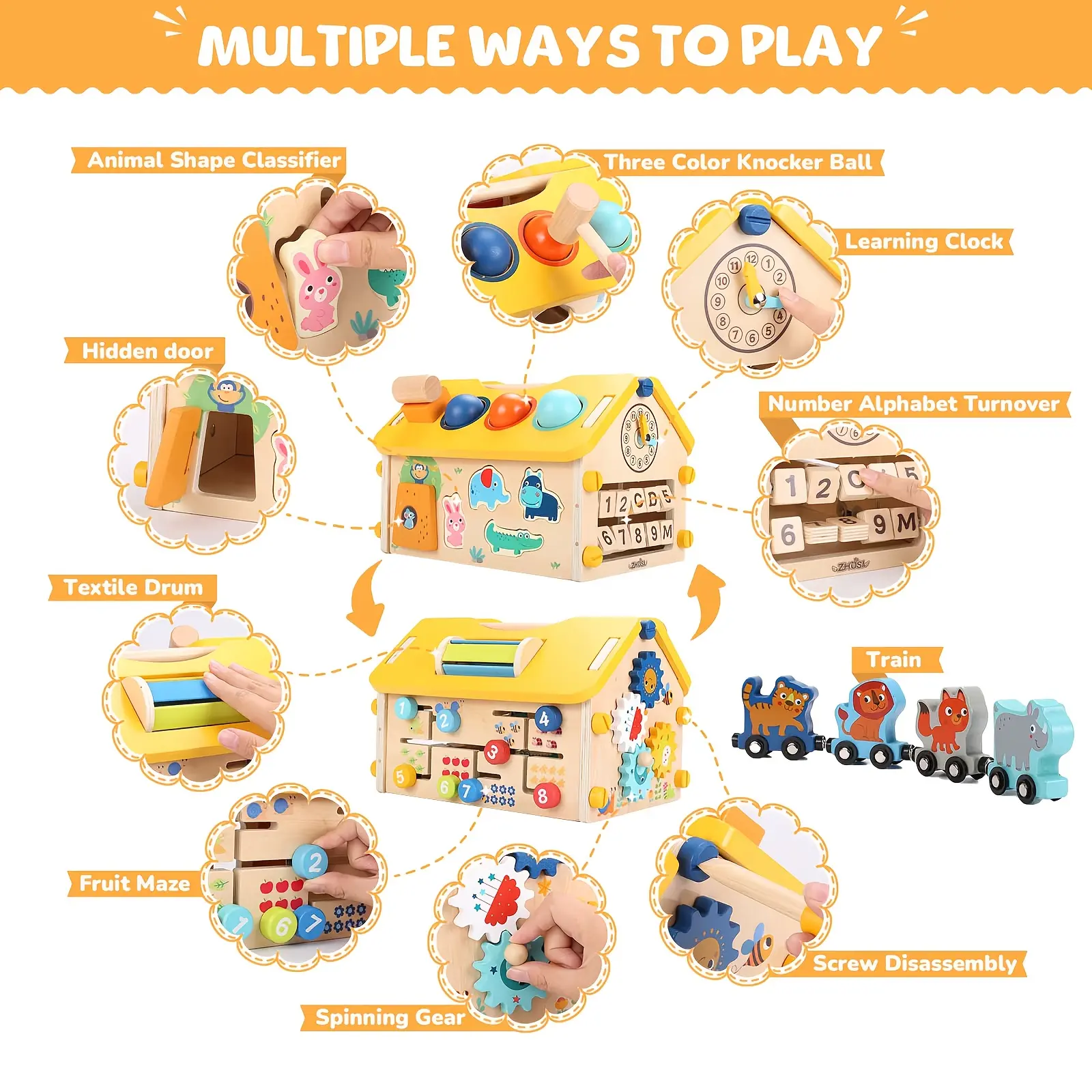 Wooden activity cube toys for young children, 10-in-1 Montessori toys for 3-year-old infants hirono  echo