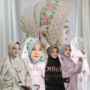 MUKENA SUHAILA TERUSAN SANTRI ANI'ANA Bunga Cantik Daun Hitam Katun Motif Nyaman Tebal