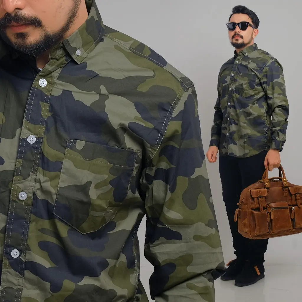 DGM Kemeja Pria Loreng Army Lengan Panjang Premium Hijau Army 2377
