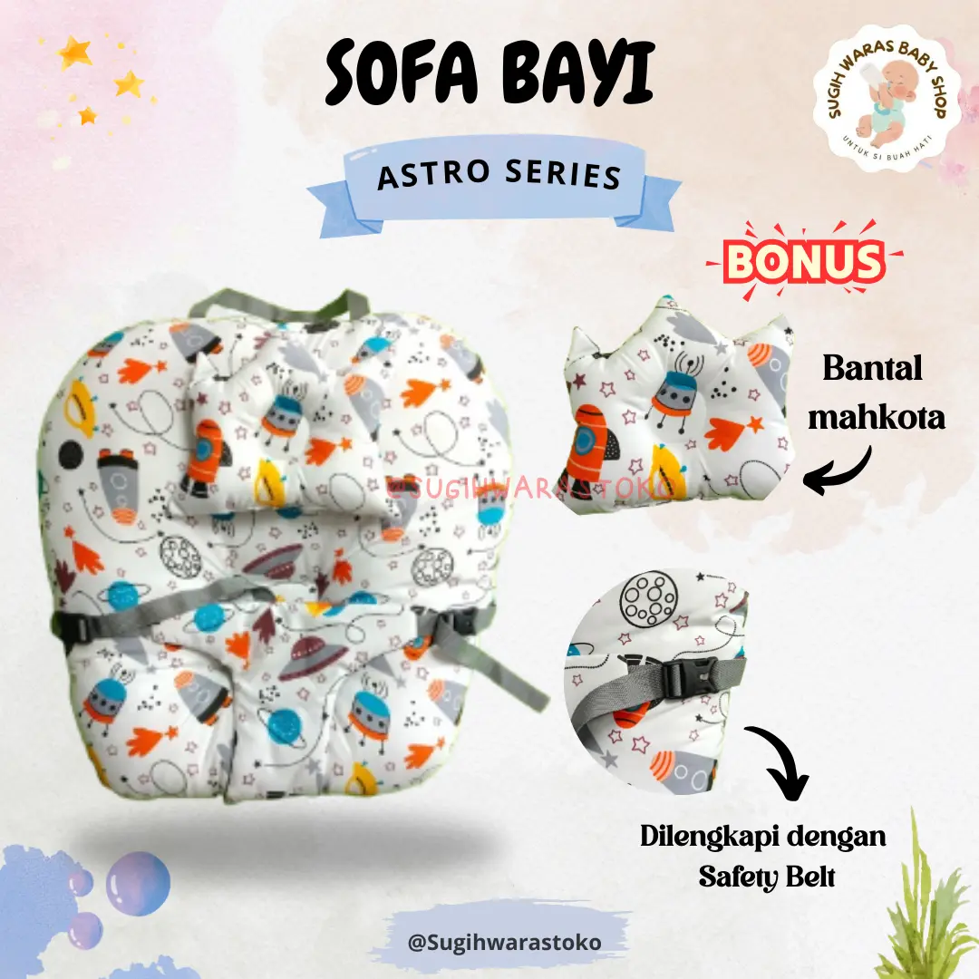 [SOFA BAYI] Sofa Bayi Empuk dengan Safety Belt + EXTRA BONUS Bantal Motif Karakter ruang angkasa tokoh