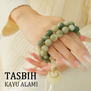Gelang Manik Doa Bodhi Lotus Hijau Jade Putih Alami 99 atau 33 Butir tasbih Bahan Alami Desain Elegan Kombinasi Warna Hijau Jade dan Putih