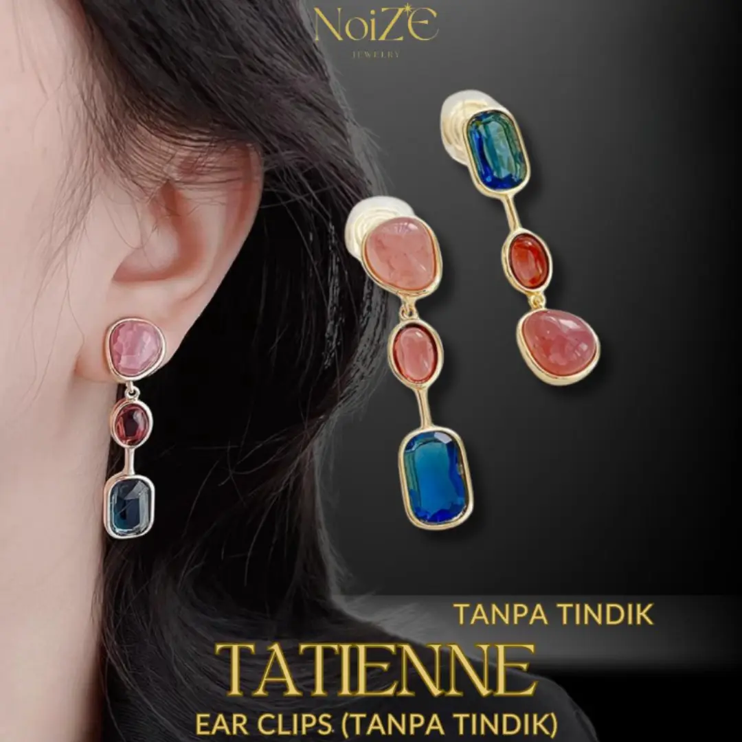 NoiZE TATIENNE - Anting Jepit Wanita Klip Tanpa Tindik Ear Clip Silver S925 Zircon Jade Batu Giok
