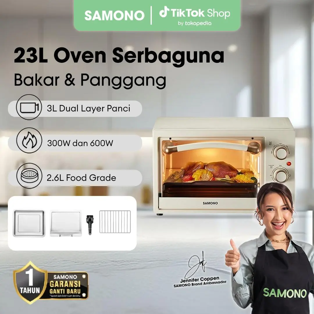 [ORIGINAL] SAMONO Elektrik Oven 600 Watt Kapasitas 23 Liter 3 Knob Control Warna Pastel Garansi Resmi 1 Tahun [SW-EOG23] Stainless