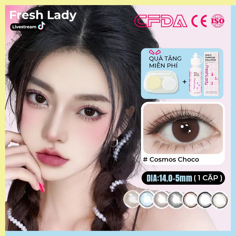 [HOT] 14.00-14.50mm Kính áp tròng Freshlady 0 độ màu xám hạn sử dụng 6 tháng màu xám thời trang Lens (Tặng hộp đựng lens)  nửa năm