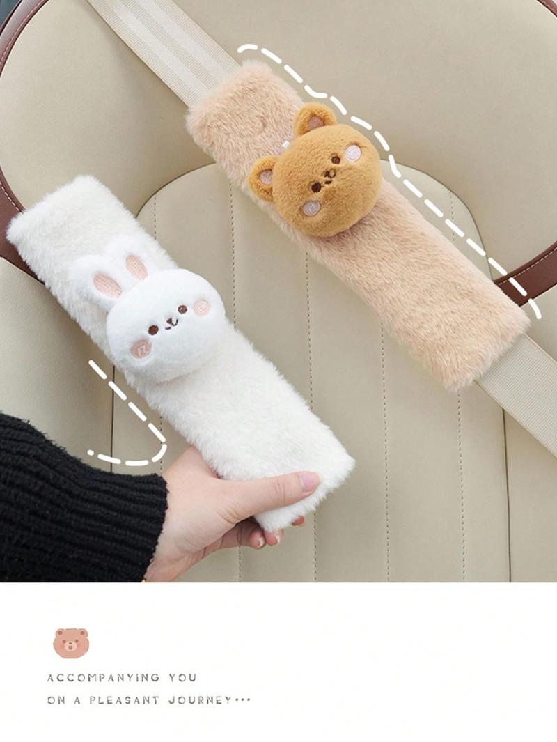 Product Introduction of 2-piece set Cute Cartoon Car Seat Belt Shoulder Protection Plush Bear Rabbit Car Anti Lock Shoulder Cover All Year Round 3