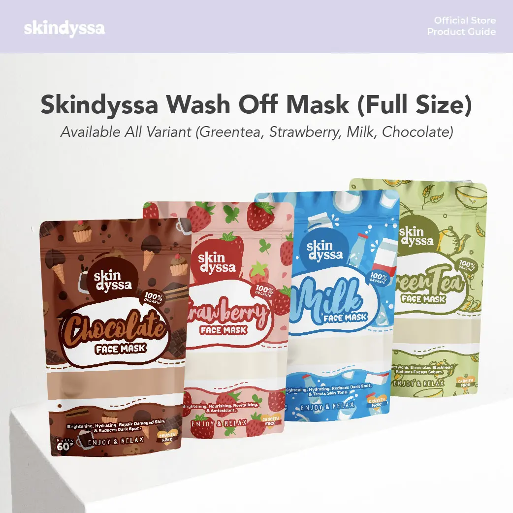 Masker Organik Skindyssa - Daisy Organic | Facemask Fullsize 60gr | Greentea - Milk - Chocolate - Strawberry | Mencerahkan, Meredakan Jerawat Komedo Bruntusan, Kontrol Minyak, Kulit Kering, Kulit Sensitif | Oat Pencerah
