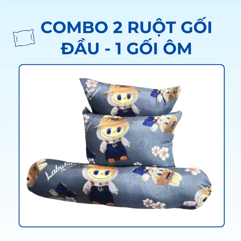 Combo 2 Ruột Gối  Đầu,1 Gối Ôm poly cotton mềm mại, êm ái 0