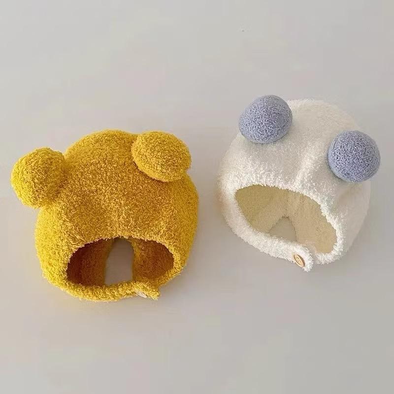  Mũ len Lông Cừu 2 Quả Bông Có Gài Nút Giữ Ấm Bảo Vệ Tai Cho Bé 3 tháng - 2 Tuổi mũ len ấm áp mùa đông bé trai bé gái 