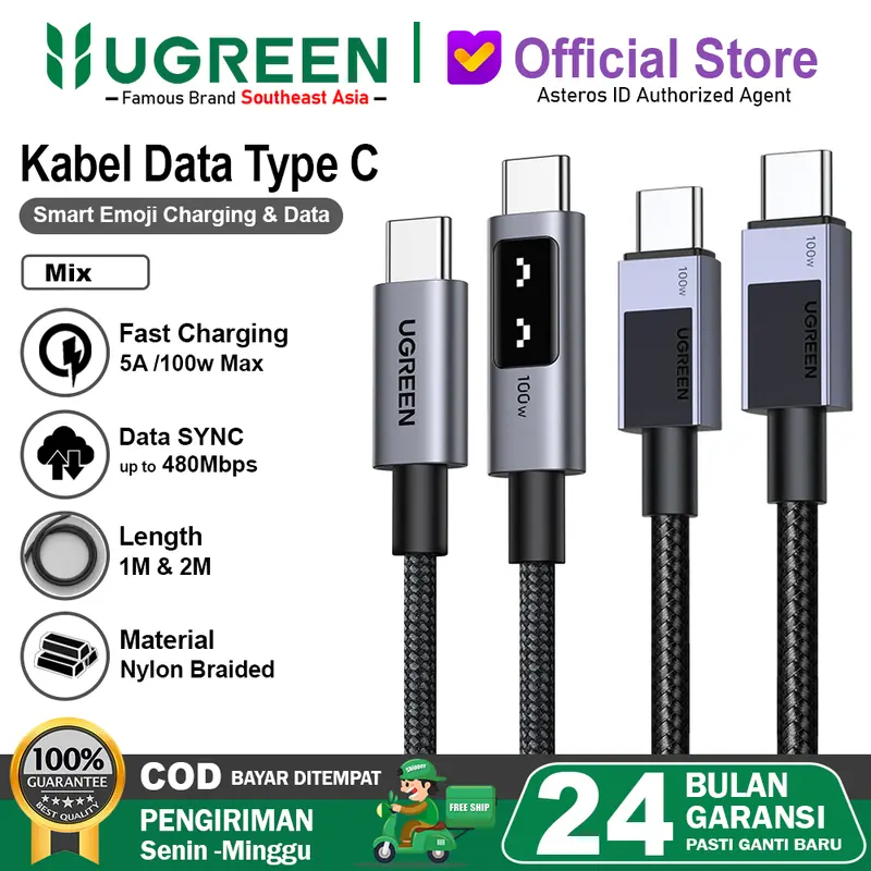 Kabel Data UGREEN USB Type C To Type C PD 5A 100W Fast Charging 0