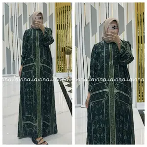 Gamis Syakira Lengan Panjang Gamis Rayon Motif Dress Lebaran Kondangan Adem