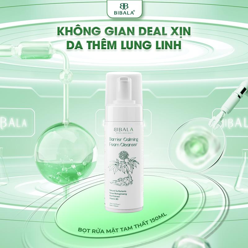  Bọt rửa mặt chiết xuất Tam Thất  sạch da và làm dịu BARRIER CALMING FOAM CLEANSER BIBALA 150ML 