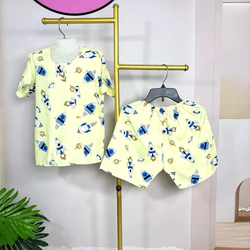 DQ10L -06. Bộ Quần Ngắn Áo Tay Ngắn Bé Trai. Chất Vải Tole Lanh Hai Da. Size 18kg đến 75kg.