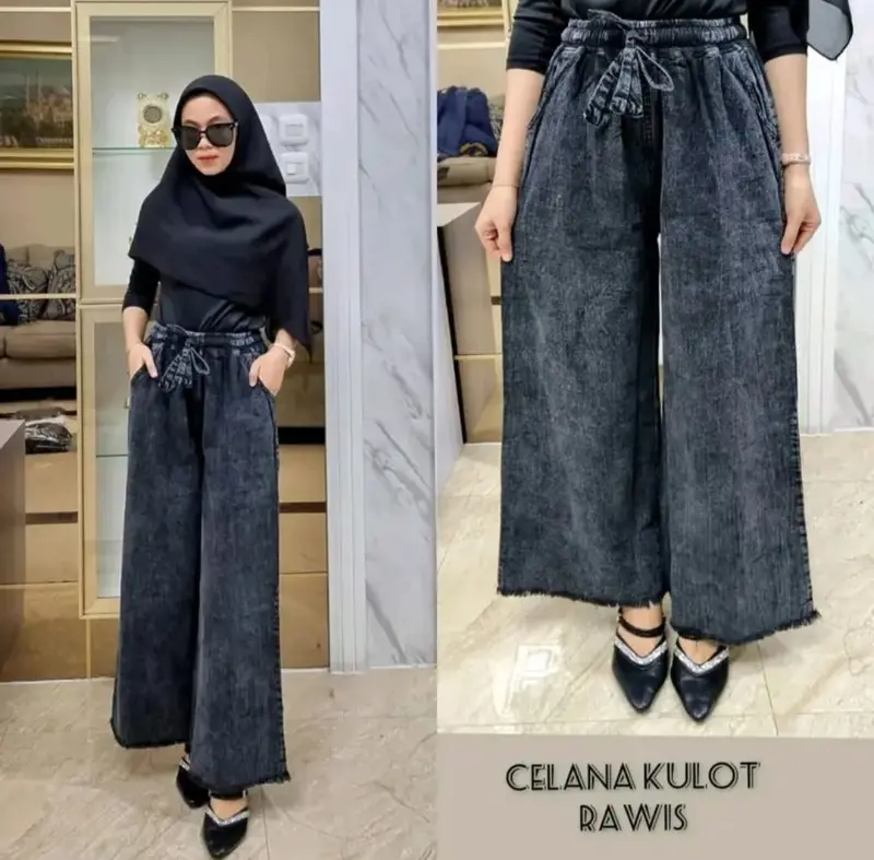 CELANA KULOT JEANS SNOW BLACK DAN BLUE RAWIS DAN LIPAT 4