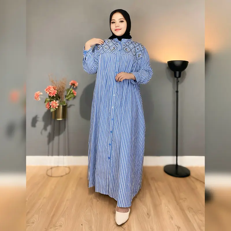 BP KIRANA Gamis Salur Bordir Fashion Wanita BB 70-120kg LD 120-130-140 Keti 60-62-64 Wanita Kekinian Terbaru Nyaman Dewasa Bahan Katun Yarndyed Oversize Mewah Dress Lebaran 3