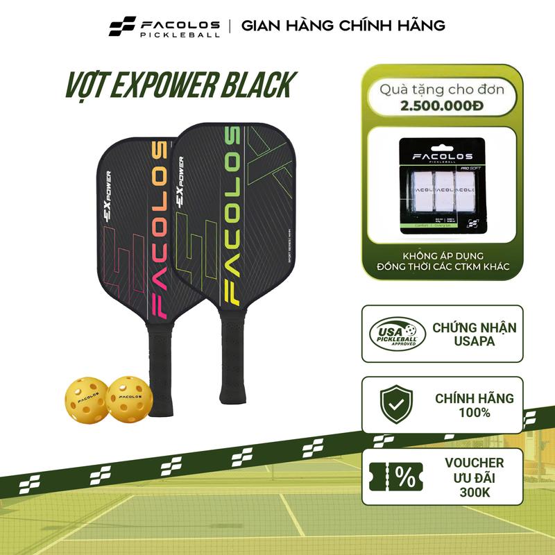 Bộ 2 vợt Pickleball Facolos Sport Series (ExPower Black 14mm) - Tặng 2 bóng