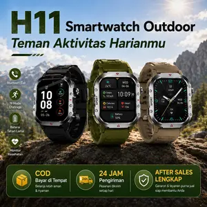 H11 Smartwatch Sport - Layar Sentuh 2.01 Inch,  FITUR Led SUPER TERANG, Bisa Telepon Suara & Main Game, Kalkulator, Stopwatch, Pemutar Musik - Tampilan Mewah Cocok untuk Pria Wanita, Atur Ponsel Pakai Jam Tangan, Merah Putih,health Monitor, Bluetooth call