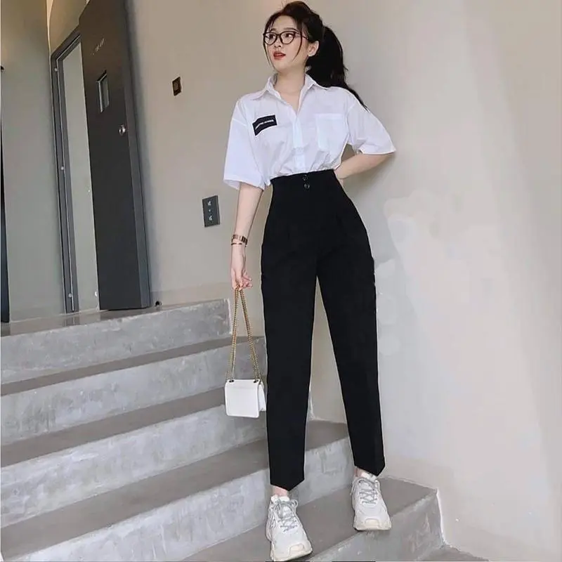 Quần tây nữ lưng cao đi học cạp liền 2 cúc cài dáng quần vải baggy nữ học sinh cấp 3 dày co giãn nhẹ đi học làm công sở 3