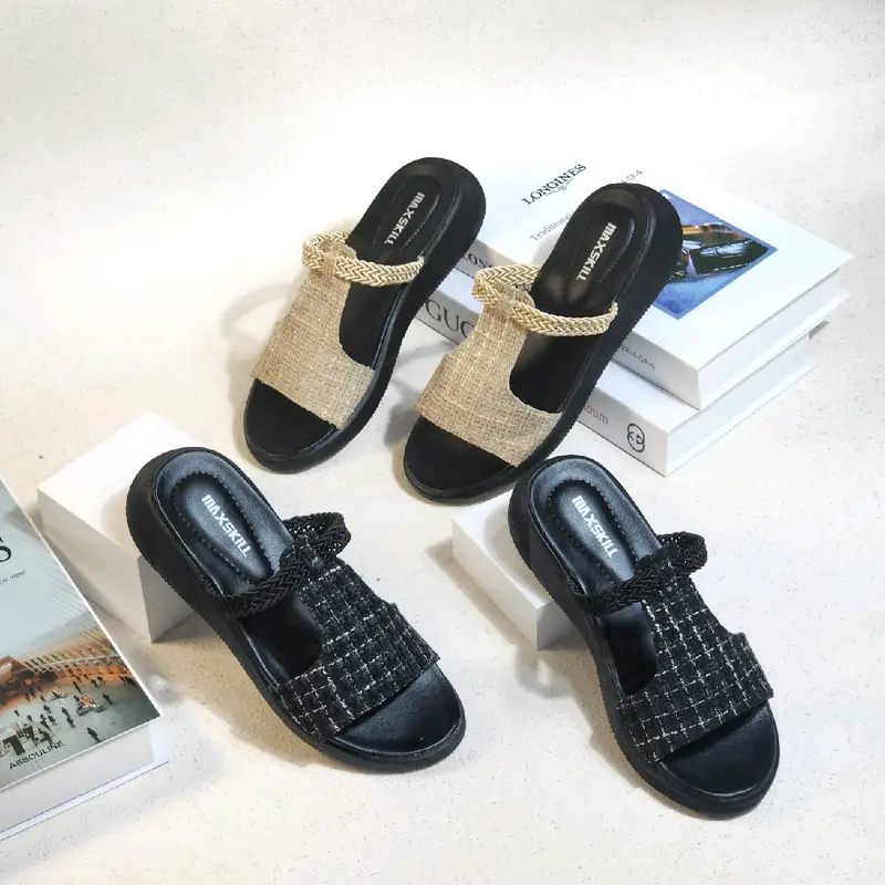 MAXSKILL ~ BERTHA sandal slop korean style sandal slipper sandal wanita wedges kekinian slop size 37-40 Hitam Sendal Cewek 6