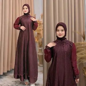 Quensha - Clara Dress Wanita Kekinian Brukat Tille Premium Bahan Silk Gamis Kondangan 2026 Dress Seragaman Pesta Remaja Perempuan