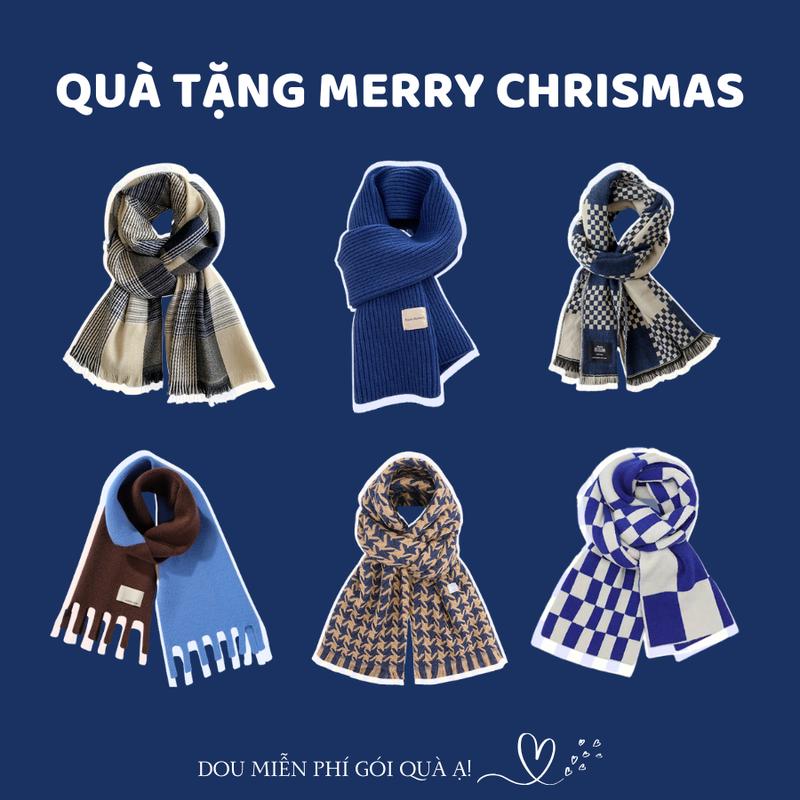  Khăn cashmere quàng cổ unisex Khăn len dệt kim tone xanh dương tươi mới QUÀ TẶNG MERRY CHRISTMAS - Mã LN02 