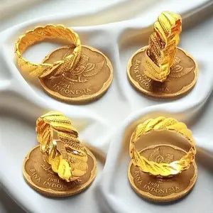 PERHIASAN WANITA CINCIN KOIN logam 1991 Motif Rantai Lapis Emas Anti Karat Tidak mudah Luntur ELEGAN