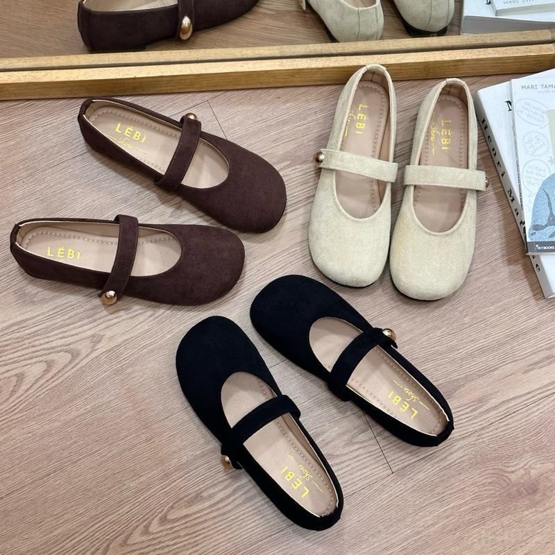 ĐẾ MỀM DẺO Giày búp bê da lộn khuy oval đế cao su mềm êm chân giày bệt nữ