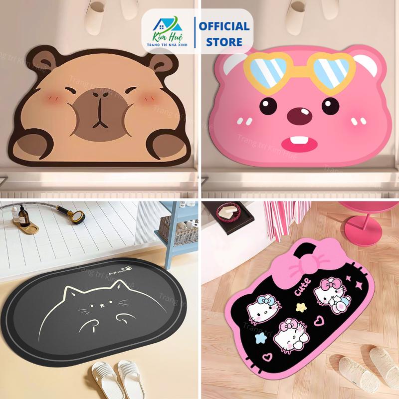 Thảm lau chân, chùi chân nỉ nì đế chống trơn trượt an toàn hình thú cute…