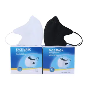Masker Duckbill 3D Hitam Putih Black white 3ply Mask Earloop 1box isi 50Pcs Murah Polos