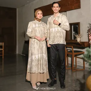 Maeza Couple Baju Sarimbit Cowok Cewek Terbaru Lebaran 2025 Couple Gamis Kemeja Koko Muslim Lengan Panjang Kondangan Elegan Syari by Ventedaily