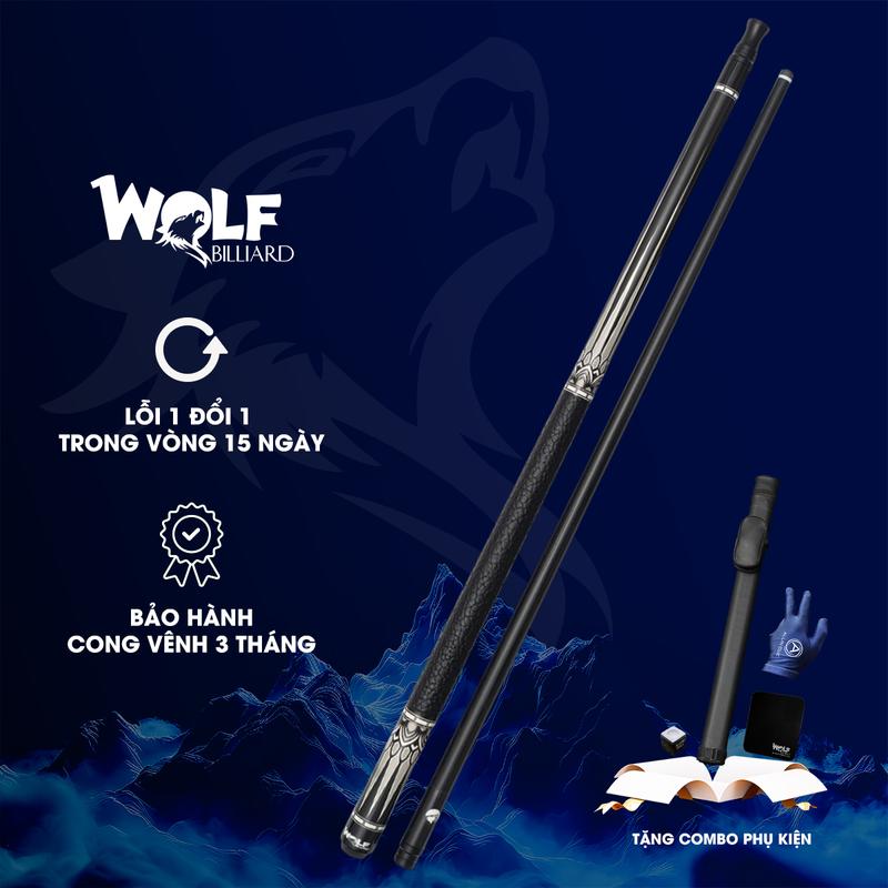  Cơ Bida  WOLF KING  Chuôi Gỗ Phong Tay Cầm Da Ngọn Carbon Composite Tẩy Nicest Kính Chính Hãng Tại XBilliards  Tặng Kèm Bao Da Găng Tay Lơ Khăn Lau Cơ  