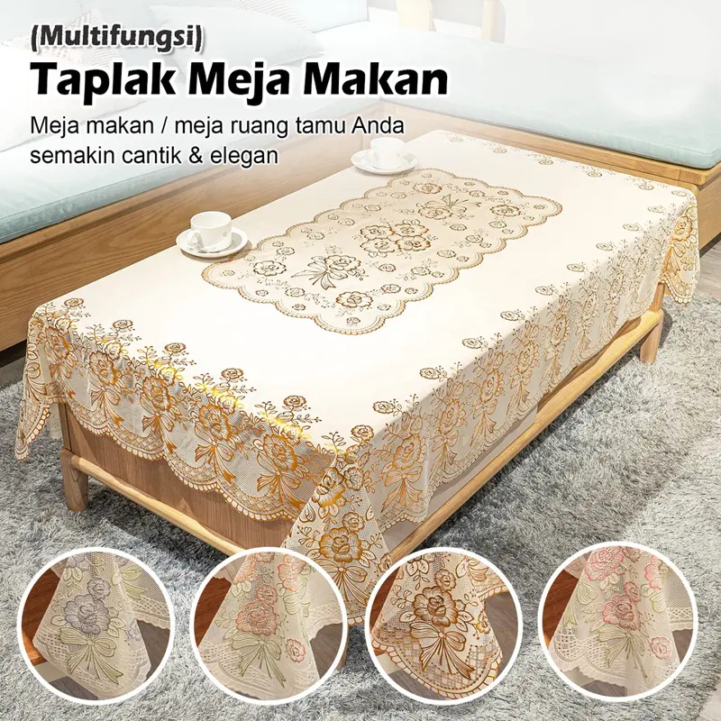PROMO Taplak Meja Makan Ruang Tamu Sofa Anti Air & Minyak Ukuran 120x170cm Motif Bunga Mewah Modern Bahan PVC Teb
