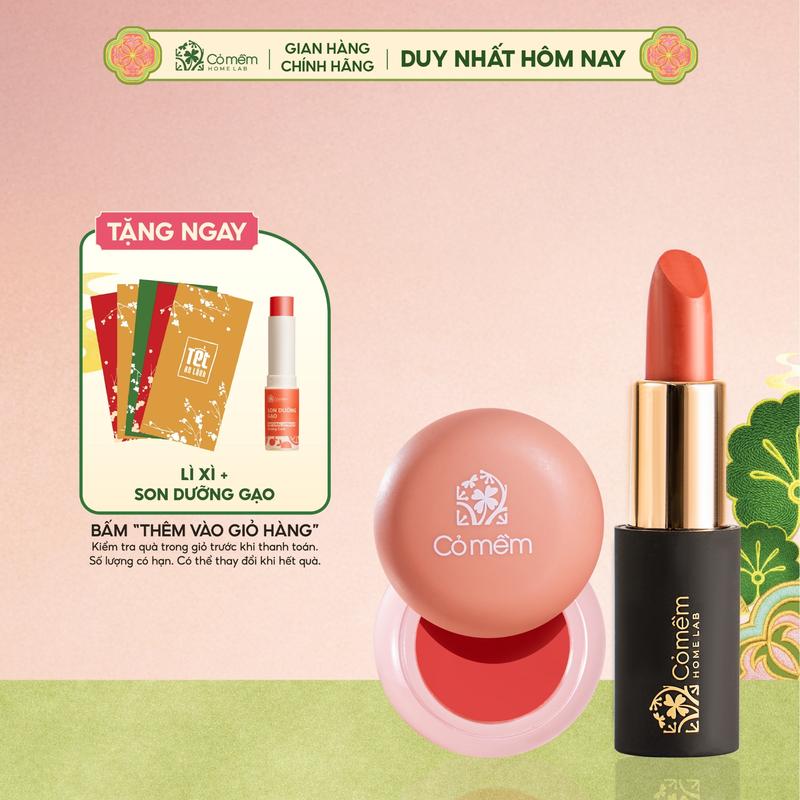 Combo Trang Điểm Tự Nhiên Son Lụa Diễm Mọng Mướt Kem Trang Điểm Thuỷ Tinh Đa Năng Cỏ Mềm