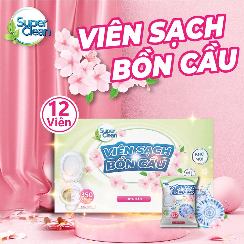 Combo 12 Viên sạch bồn cầu SuperClean- Khử Mùi Hôi, Tiêu Diệt Vi Khuẩn, Làm Sạch, bom tẩy bồn cầu, viên thông viên  xả viên  đặc viên/bom  vệ nước  xả