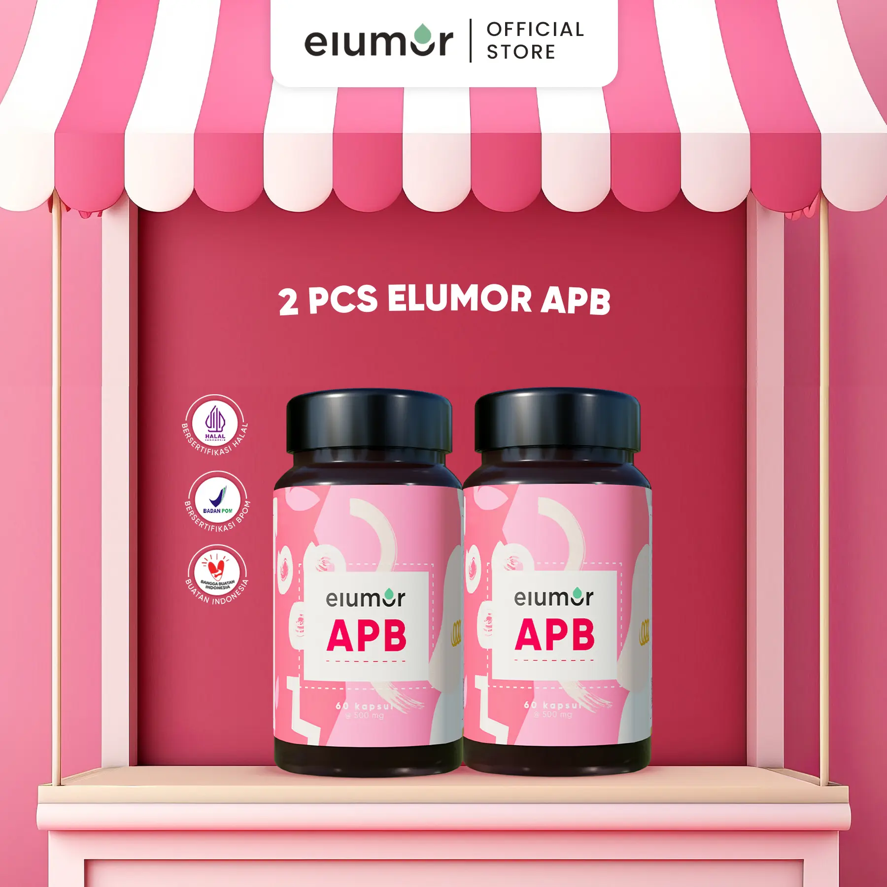 Paket 2 ELUMOR APB Isi 60pcs per 1 Botol - Mengandung Buah Garcinia Akar Bangle Minuman Bebas gula