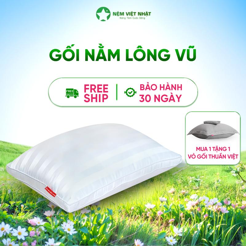 [Mua 1 Gối Tặng 1 Áo Gối] Ruột Gối Nằm Lông Vũ Airy Khách Sạn Việt Nhật - Sợi Lông Vũ Nhân Tạo Microfiber Êm Ái Chuẩn Khách Sạn 5 Sao