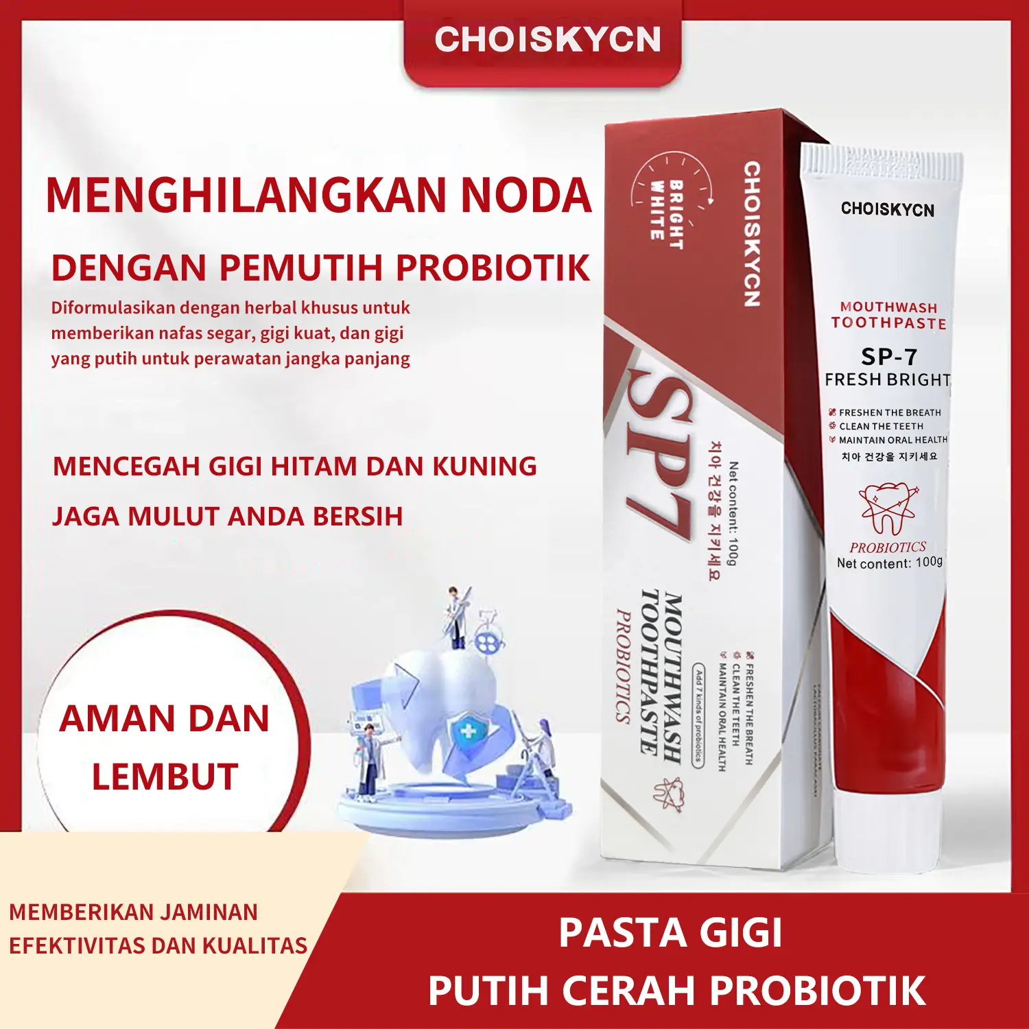 Pasta Gigi Manajemen Kesehatan Mulut SP-7, Pasta gigi pemutih probiotik yang dalam, Nafas Segar 【Pemutih Tiga Kali Lipat】