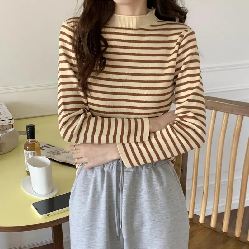 AJW [TM] Inner Rajut Turtleneck Lengan Panjang Model Terbaru | Dalaman Hijab | Atasan Wanita Rajut | Baju Stripe Fit Tangan Panjang | Top High Knitwear 4