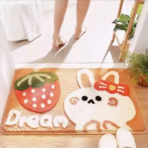 New Arrival ! Keset Lantai Bulu Keset Kamar Mandi Keset Kamar Tidur Jumbo Bulu Halus Panjang Tebal Anti Slip Ukuran 40x60cm Kain - STRAWBERRY DREAM