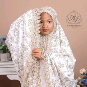 auliagallery95 mukena anak(2in1) usia 5-12 series motif bunga terbaru, resleting depan  Katun Nyaman Panjang  Muslim Renda ( random )