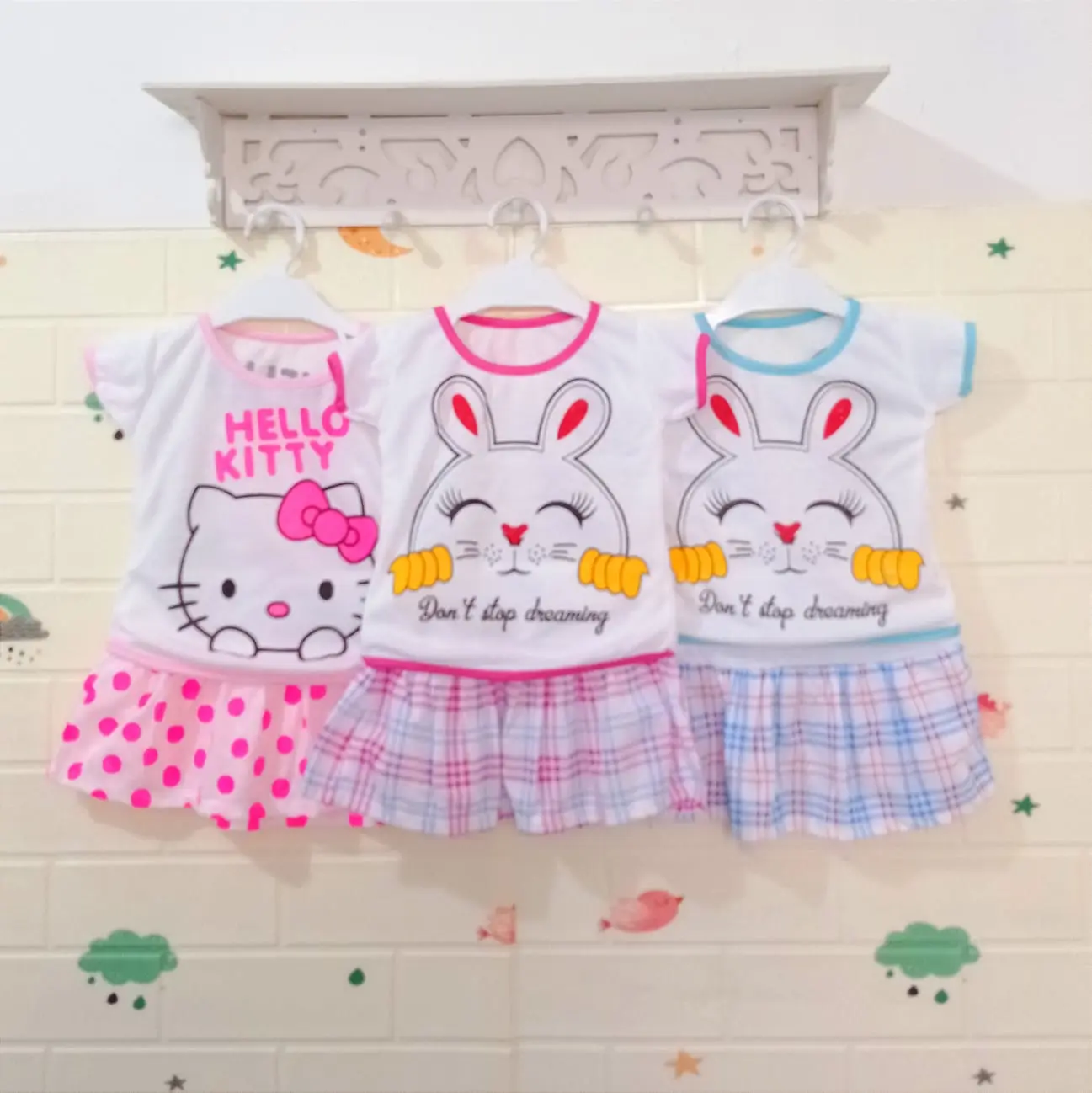 3 PASANG STELAN ROK KARAKTER ANAK PEREMPUAN 0-12 BULAN/BAJU BAYI PEREMPUAN 0-12 BULAN Parsel Katun Cewek