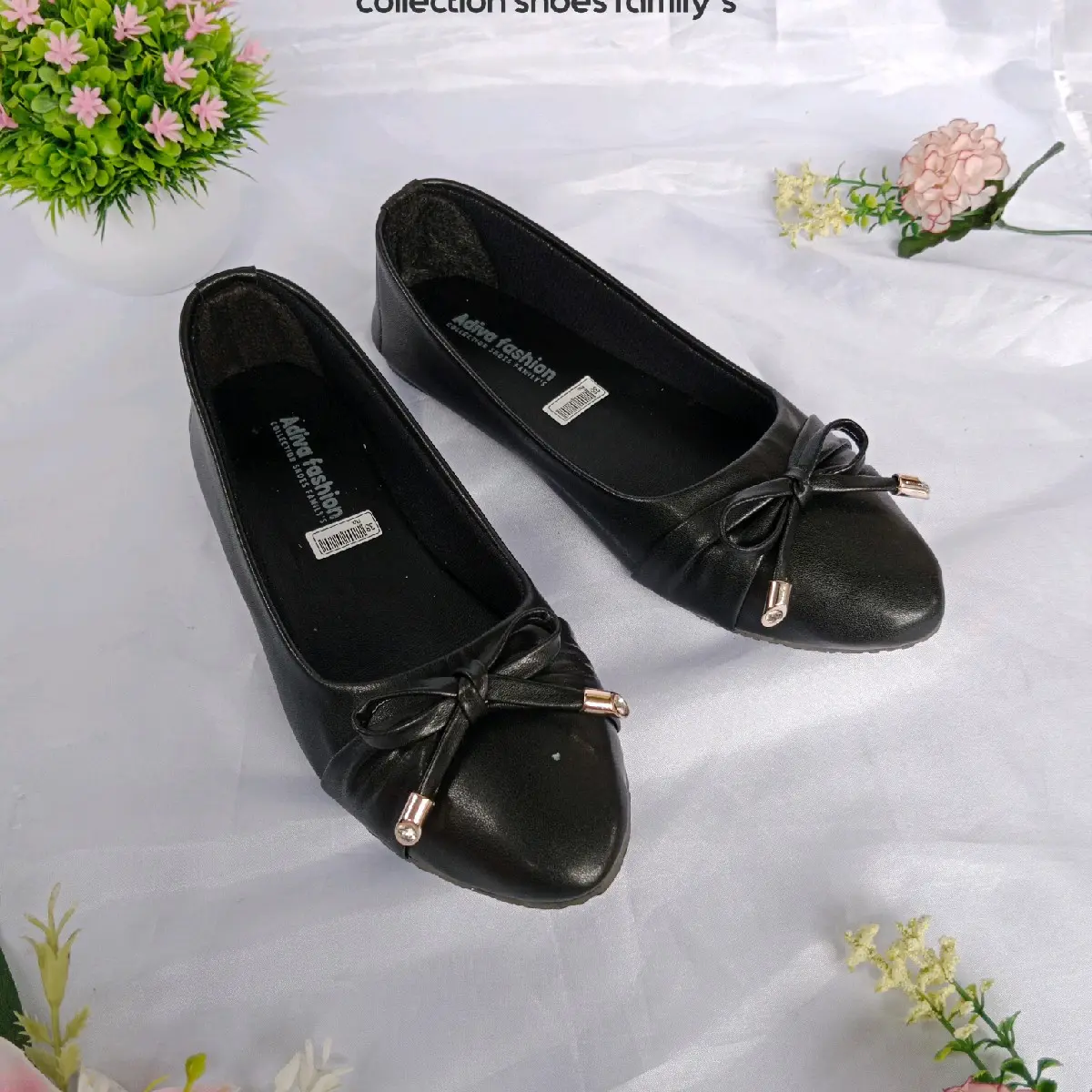 Qirani A-020 flat shoes wanita terbaru modern 2025 sepatu kerja sepatu murah sepatu kerja Telaris slip on mules Hitam