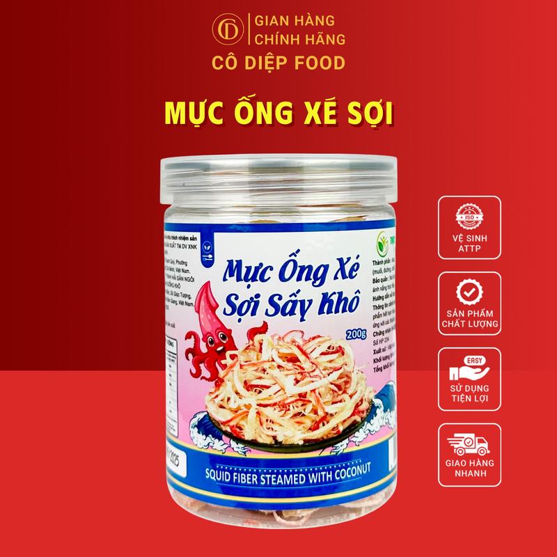 Khô Mực Xé Sợi Hấp Nước Dừa - Lon 200Gram Đầy Đủ Hồ Sơ Công Bố & Kiểm Nghiệm Sản Phẩm
